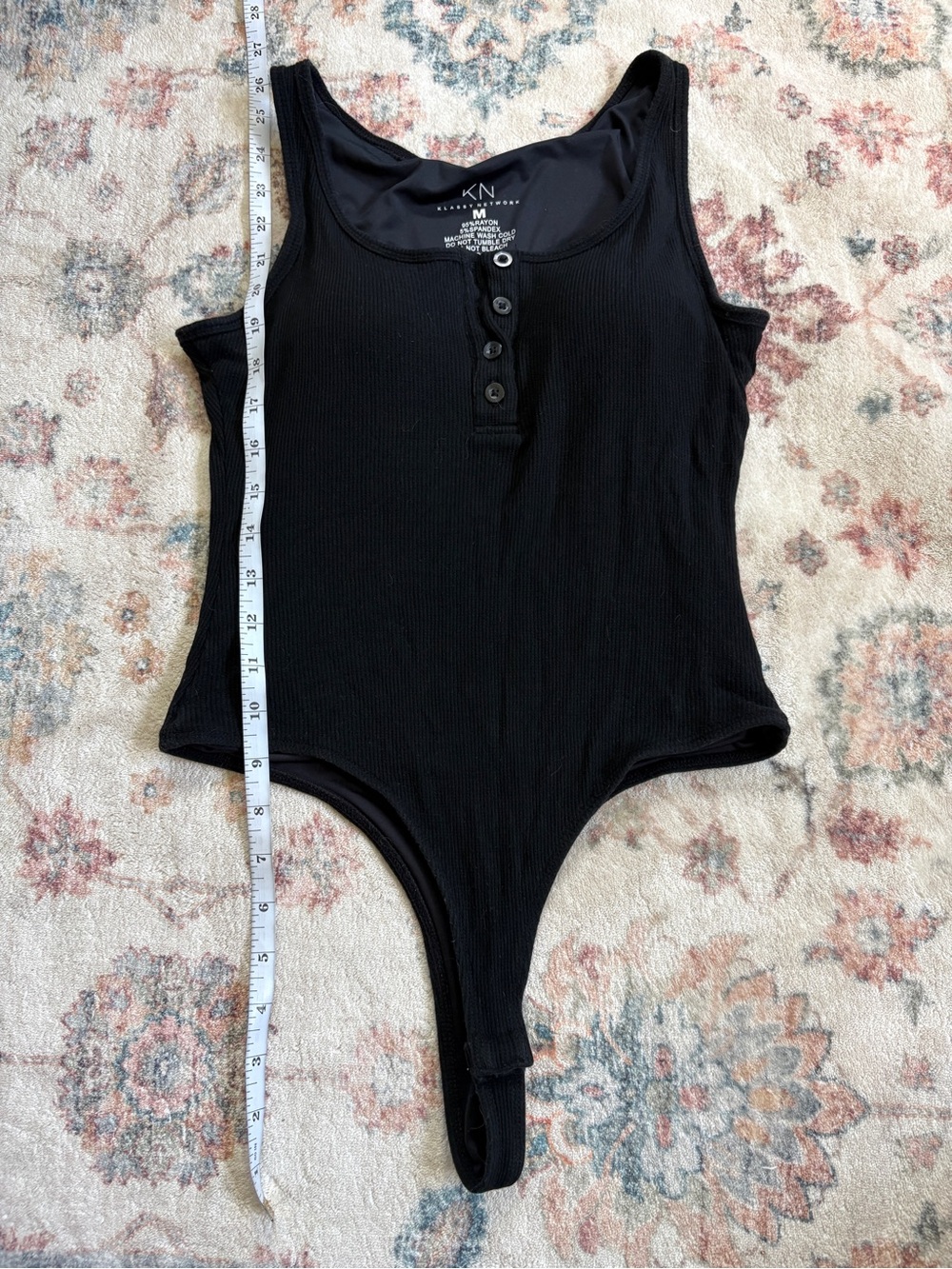 KlassyNetwork Black Ribbed Henley Tank Bodysuit